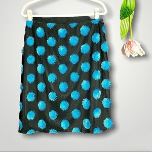 Vivienne Tam Vintage Lined Mesh Skirt, Black w/ Fluffy Blue Polka Dots. Sz 4/6 .